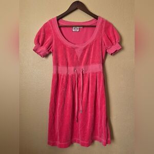Y2k Juicy Couture Pink Velour Drawstring Babydoll Dress Size Medium